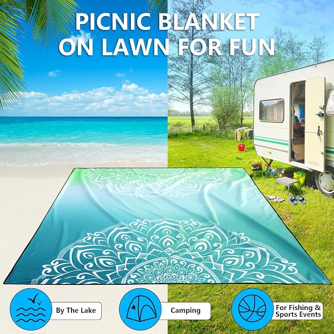 WIWIGO Beach Blanket Waterproof Sandproof Beach Mat 79" X 83"/10'x9'for 2-8 - Image 5