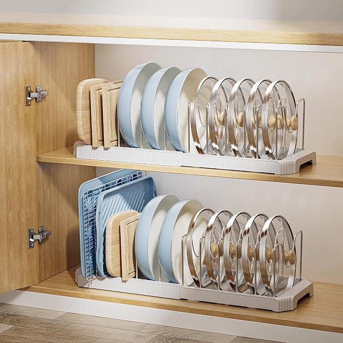 MUDEELA Pot Lid Organizer Rack for Cabinet, Expandable Pots and Pans Organizer - Image 8
