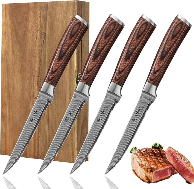 Wakoli EDIB 4-Piece Damascus Steak Knife Set – Professional Dining Kitchen by Wakoli