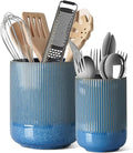 LE TAUCI Utensil Holder for Kitchen Counter, 7.3"+5.4" Fluted Ceramic Utensil by LETAUCI