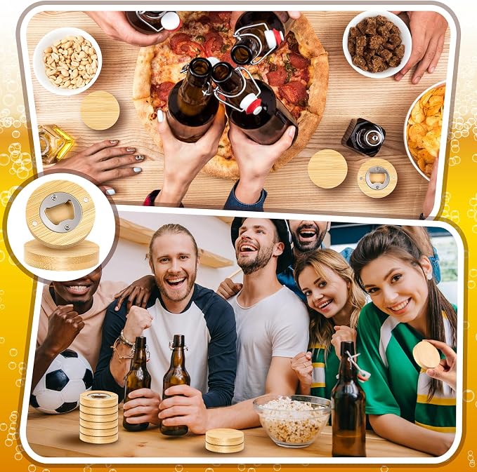 Vesici 24 Pcs Magnetic Bottle Opener 2.5in DIY Wood Round Shape Beer Openers - Image 7