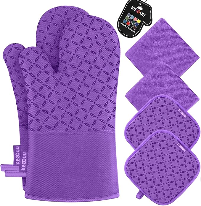 KEGOUU Oven Mitts and Pot Holders 6pcs Set, Kitchen Oven Glove High Heat by KEGOUUOvenMitt