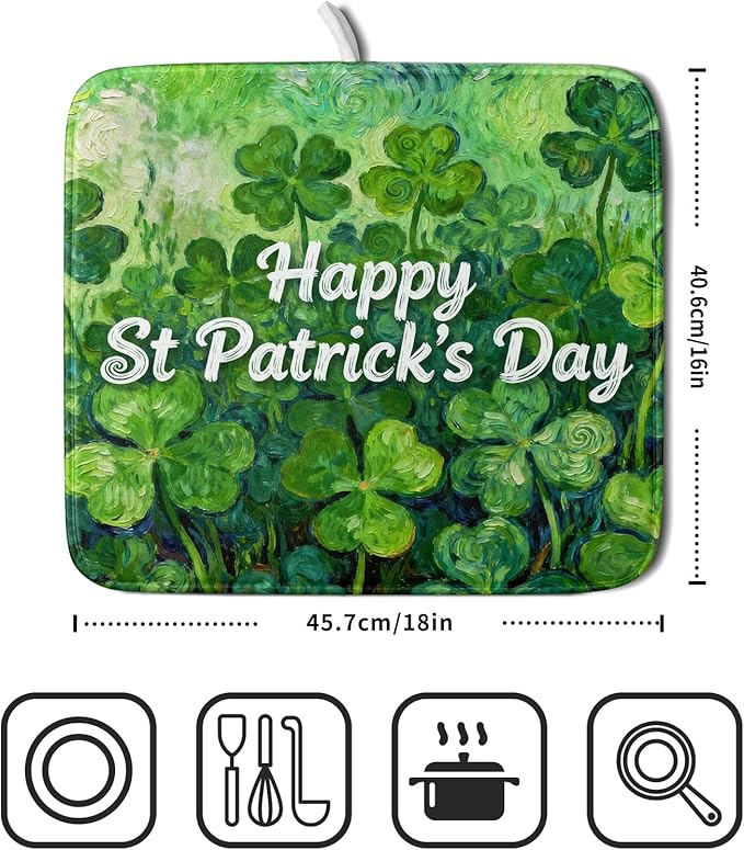 St Patricks Day Lucky Clover Dish Drying Mat - Image 2