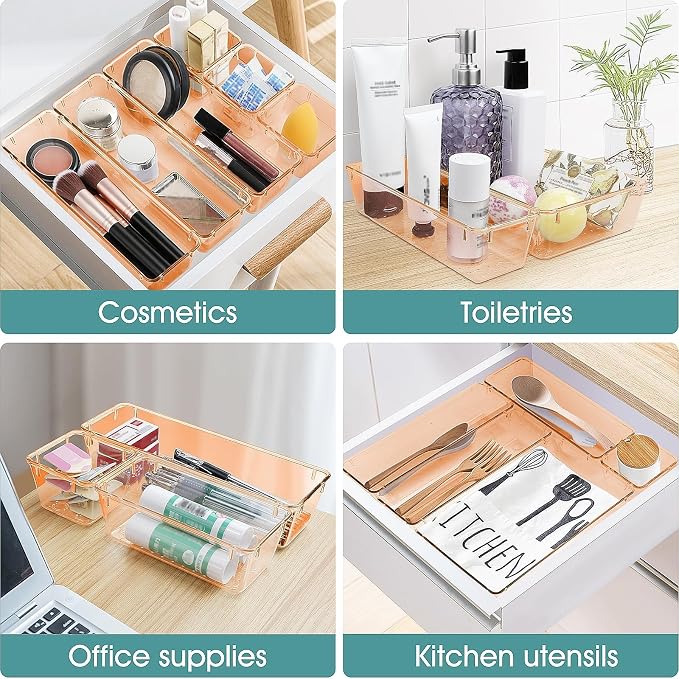 WOWBOX 25 PCS Plastic Drawer Organizer Set, 4 Sizes Desk Drawer Divider - Image 5