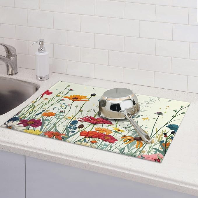 Butterfly Flowers Dish Drying Mat 18x24 Inch, Microfiber Absorbent Fast Dry Mat - Image 6