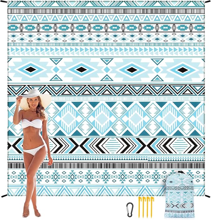 WIWIGO Beach Blanket Waterproof Sandproof Beach Mat 79" X 83"/10'x9'for 2-8 - Image 6