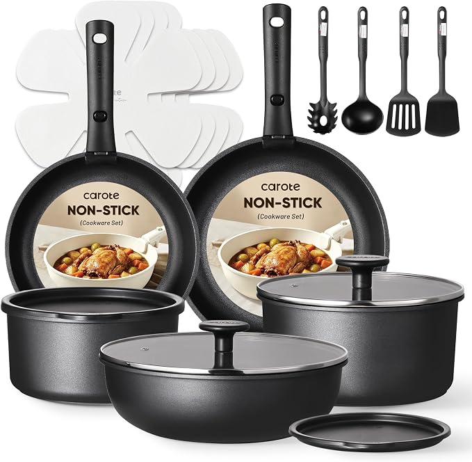 CAROTE 19Pcs Pots and Pans Set Non Stick, Cookware Set Detachable Handle by CAROTE