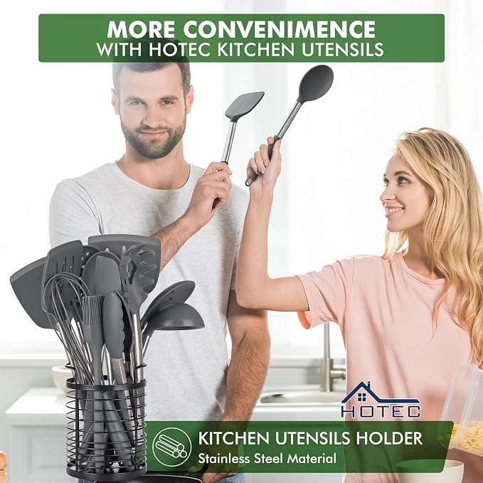 HOTEC 446°F Heat Resistant Silicone Kitchen Utensils, Cooking Utensil Set - Image 3