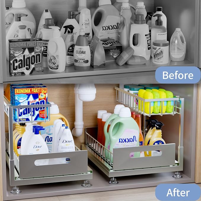 Saydear Under Sink Organizer Storage 2-Tier Premium Metal Pull-Out Kitchen - Image 2