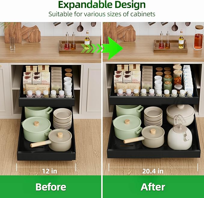 PAKETA 1 Pack Expandable Pull Out Cabinet Organizer, Upgrade 3 Slide Rails - Image 5