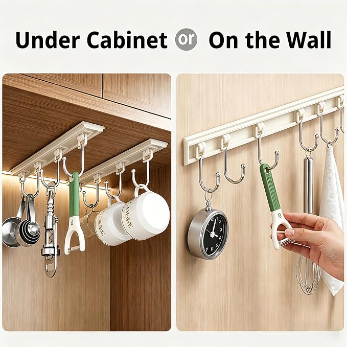 Cociat 2PCS Utensil Racks with 8 Hooks 17 Inch White Kitchen Utensil Holders - Image 2