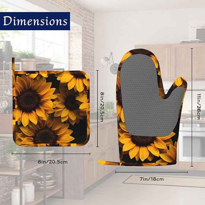 Spring Sunflowers Oven Mitts and Pot Holders Sets of 4 Yellow Flowers Heat - Image 2