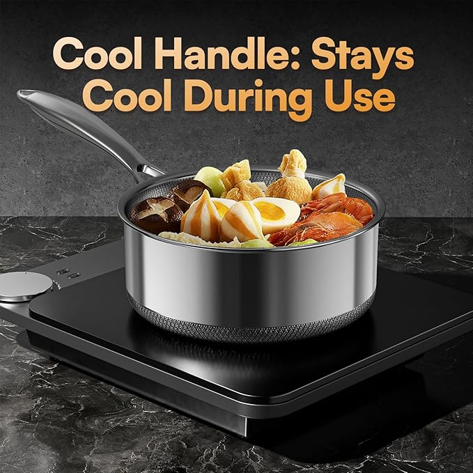 Sauce pan with Lid, KURRUNGIE 1.5 & 2.8 QT Hybrid Stainless Steel Cookware Set - Image 4