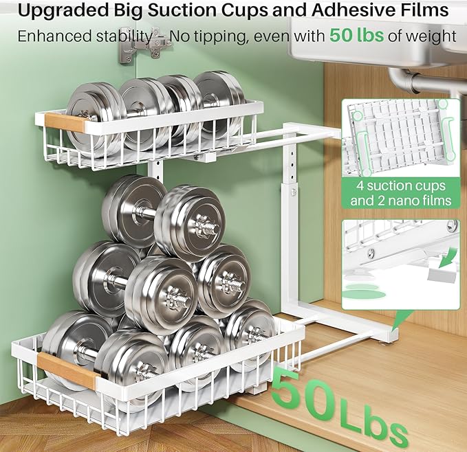 Kitstorack Under Sink Organizer, 2 Tier Under the Sink Storage, Slide out Pull - Image 4