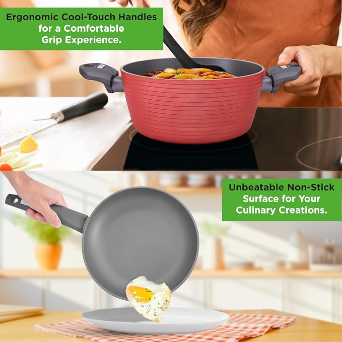 NutriChef 12-Piece Nonstick Kitchen Cookware Set-PTFE/PFOA/PFOS-Free Heat - Image 4