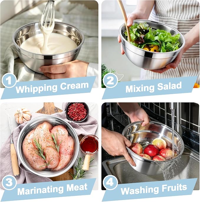 TeamFar Mixing Bowls, Stainless Steel Nesting Salad Bowls - Image 6