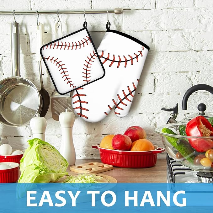 Baseball Oven Mitts and Pot Holders Sets Heat Resistant 4Pcs Potholders Oven - Image 4