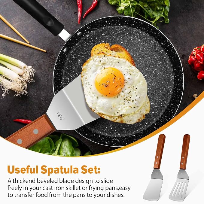 Metal Spatula Set for Kitchen Use, Wood Handle Wok Flat Top Grill Griddle - Image 7