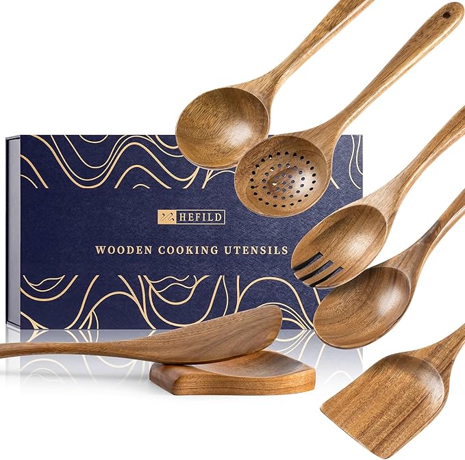 Wooden Spoons for Cooking, Nonstick Cooking Utensil Set by HEFILD