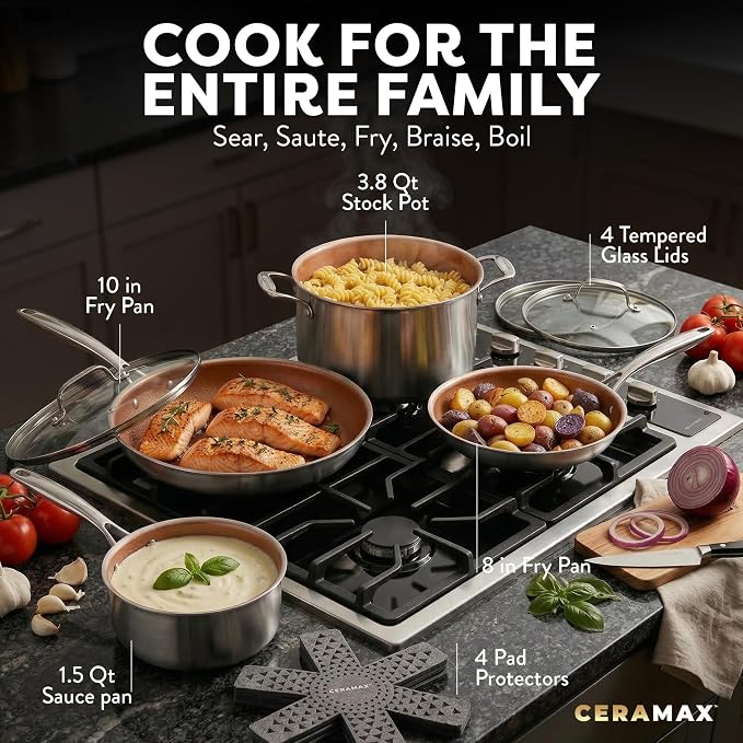 Gotham Steel Ceramax 12 Pcs Tri Ply Hybrid Stainless Steel Cookware Set - Image 3