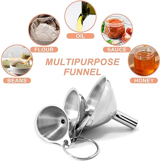 Anaeat Stainless Steel Mini Kitchen Funnel Set, 3 Pack Durable Metal Filling - Image 7