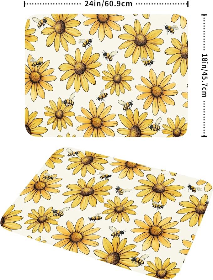 Spring Summer Dish Drying Mat of Kitchen Counter 18×24 Inch Floral Drainer Pad - Image 2