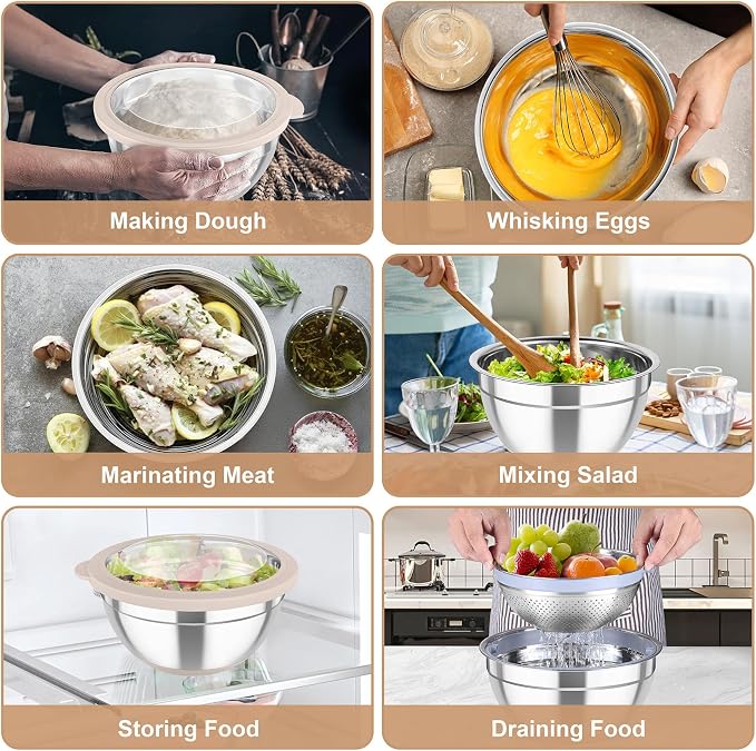 TeamFar Mixing Bowls with Colander Set, Stainless Steel Strainer and Nesting - Image 7