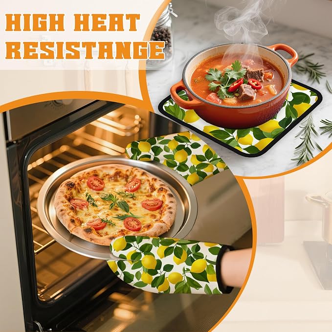 Lemon Oven Mitts and Pot Holders Set, Kitchen Decor Heat Resistant Non Slip Hot - Image 6