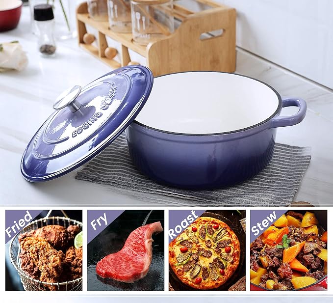 EDGING CASTING Enameled Cast Iron Duch Oven, 5.5 Quart Round Dutch Ovens Pot - Image 7