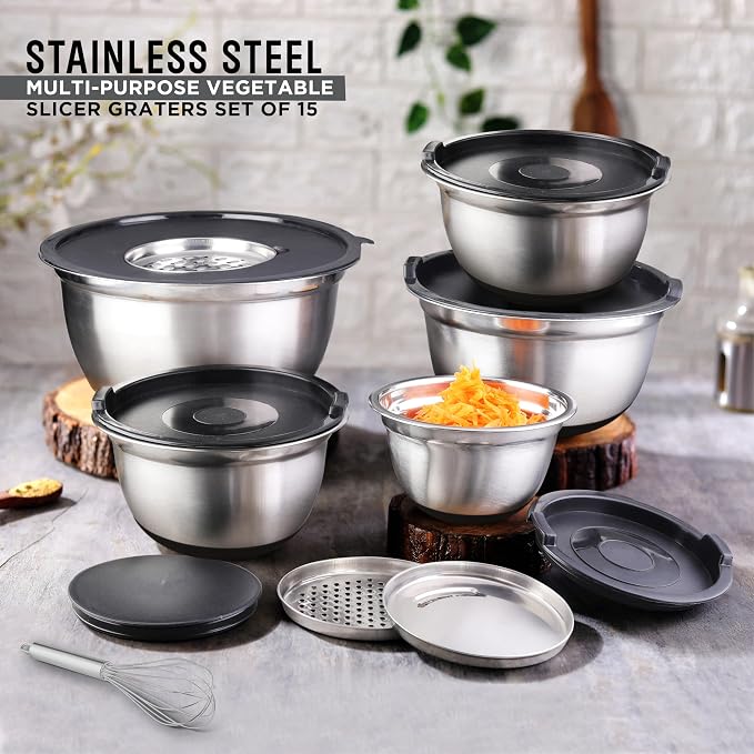 AVADOR Premium Brushed Stainless Steel Mixing Bowls Sets, Space Saving - Image 5