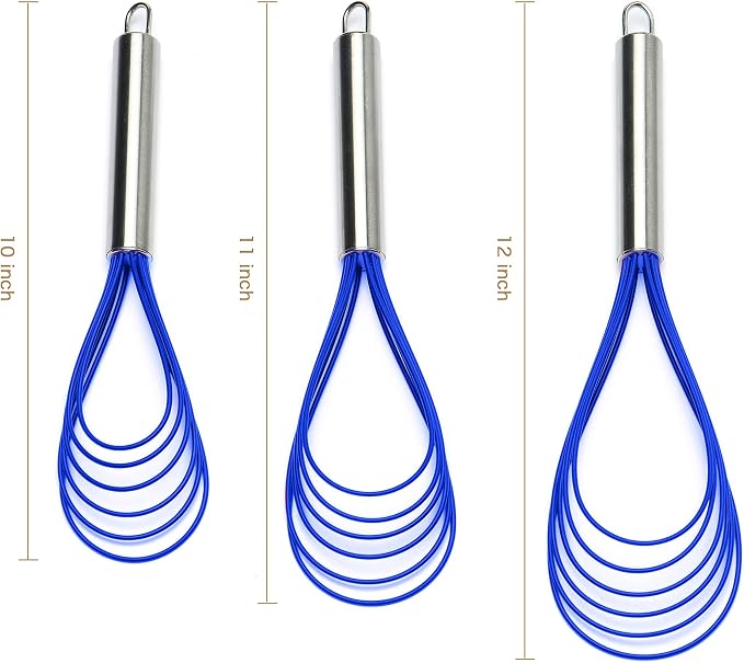 Flat Whisk Set, Stainless Steel 3 Pack 10''+11''+12'' Premium Sturdy-6 Silicone - Image 4
