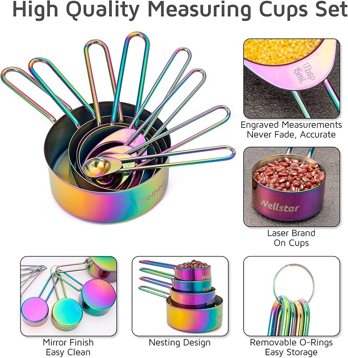WELLSTAR Measuring Cups and Spoons Set of 8, Food Grade 18/8 Stainless Steel - Image 5