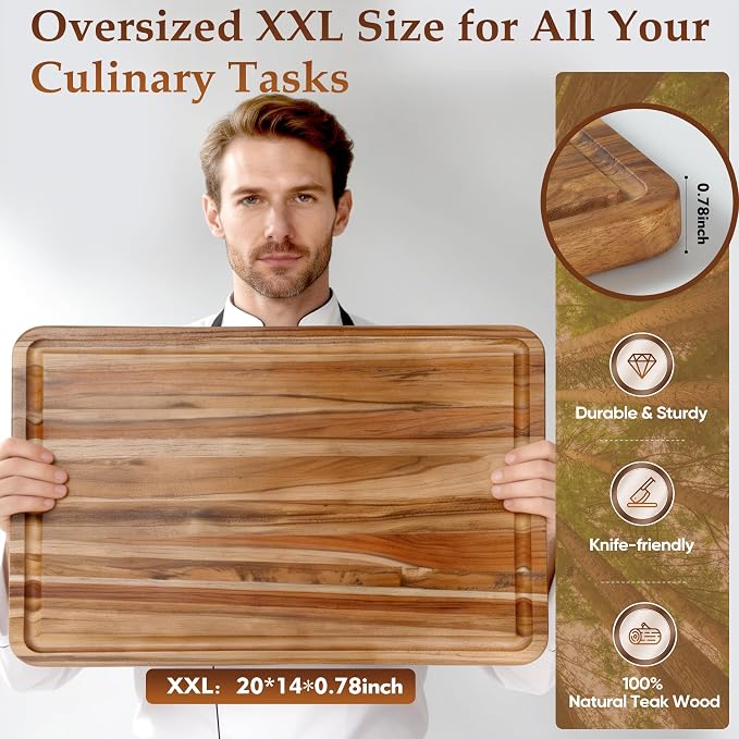 XXLarge Teak Cutting Board Non Toxic Wood Chopping Board Wooden Bamboo - Image 2
