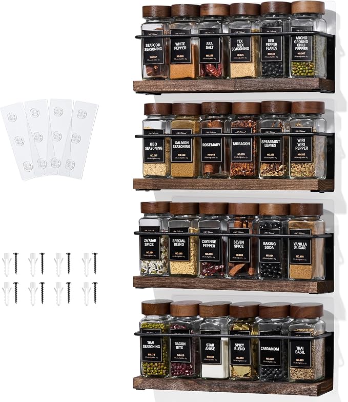 4-Tier Wall Mount Spice Rack Organizer- Screw/Adhesive Mount, 11.6”L x 2.4”W x by KitHero