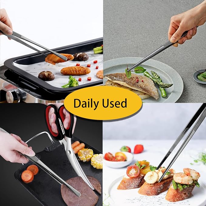 JETKONG 2 Pcs 12-Inch Food Tweezer Tongs, Stainless Steel Kitchen Tweezer - Image 5