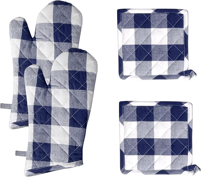 Native Fab Buffalo Plaid Check Oven Mitts and Pot Holders Set of 4, 100% Cotton by NativeFab