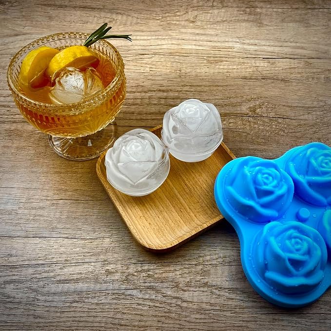 CAMKYDE Rose Ice Cube Tray 2.5 Inch, 4 Cavity Silicone Rose Ice Cube Mold - Image 5