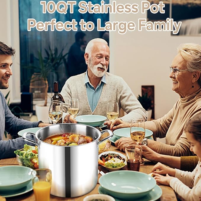 LIANYU 10 Quart Pot with Lid, 10QT Tri-Ply Heavy Duty Stock Pot, 18/10 - Image 7