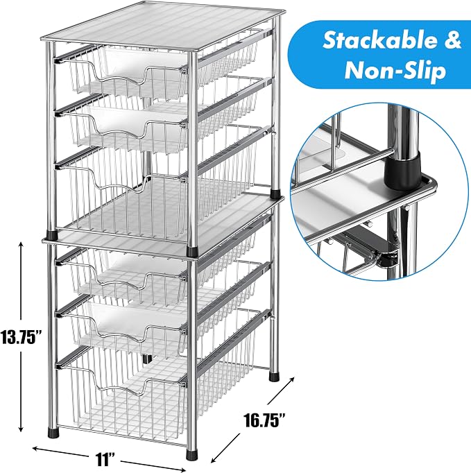 Simple Houseware Stackable 3 Tier Sliding Basket Organizer Drawer - Image 3