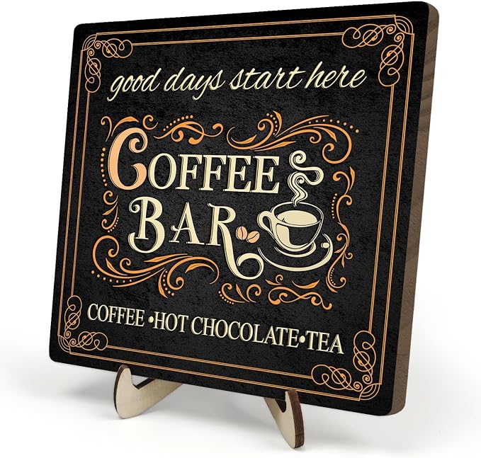 Vintage Coffee Bar Decor Sign, Rustic Wooden Plaque by DMADNF