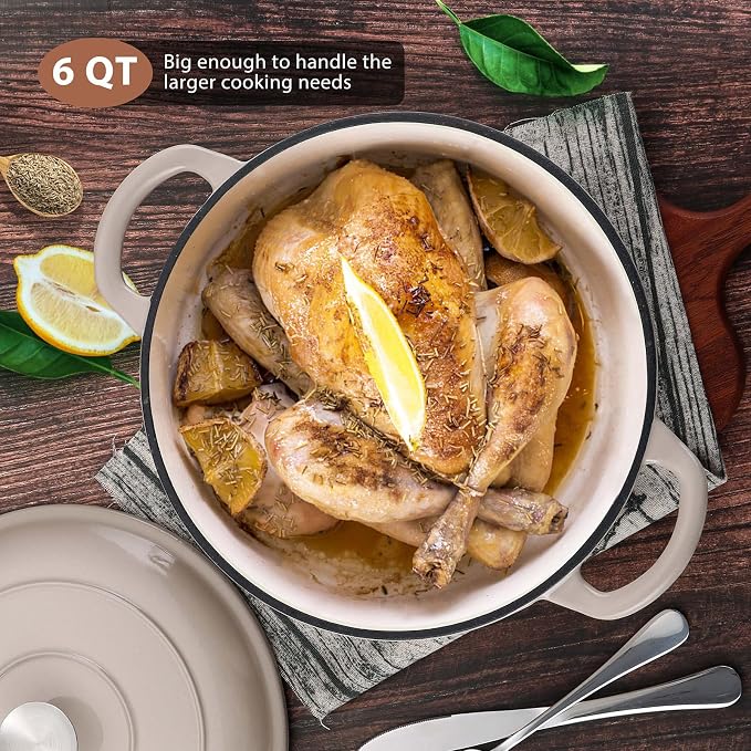 E-far 6 Quart Enameled Cast Iron Dutch Oven, Round Dutch Oven Pot - Image 6