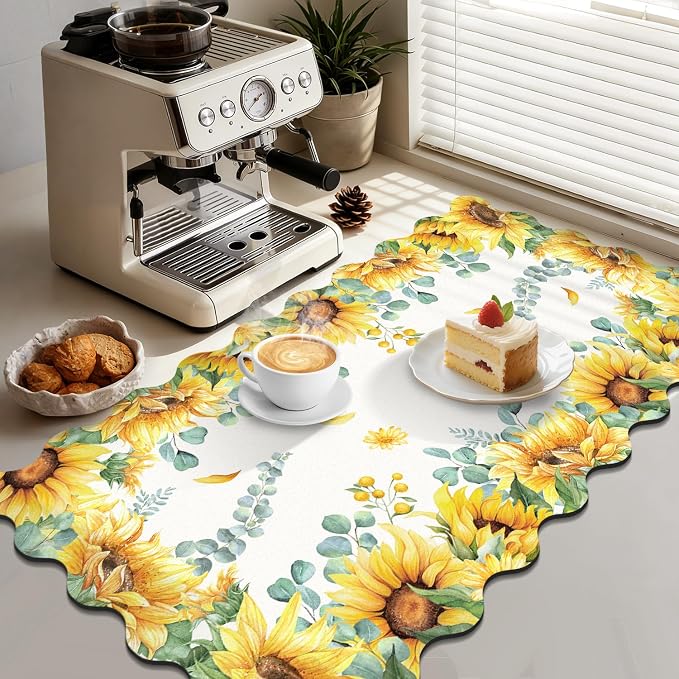 LOKHOM Scalloped Floral Dish Drying Mat, Cuttable Hide Stain Non-slip Drying Mat - Image 4