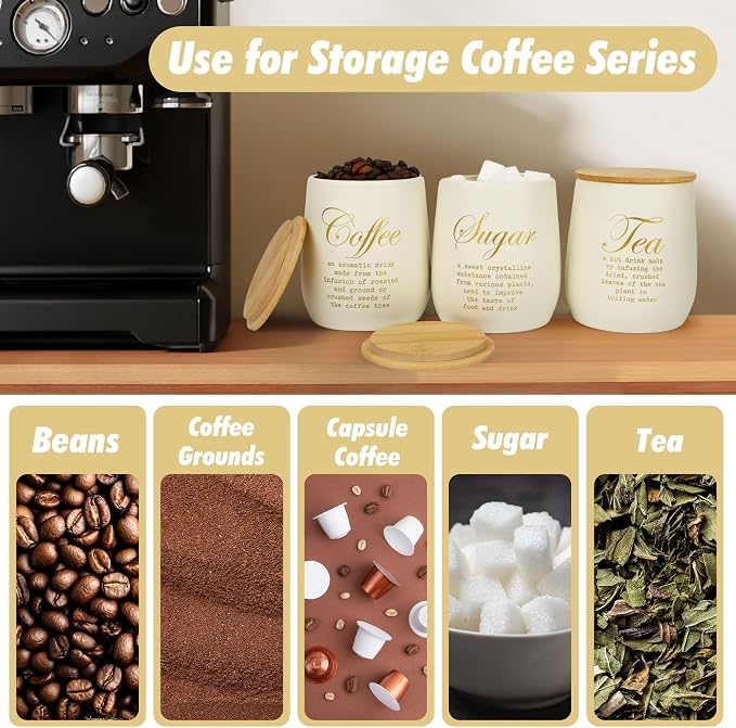 Coffee Tea Sugar Container Set of 3, Farmhouse Storage Containers Jars - Image 3