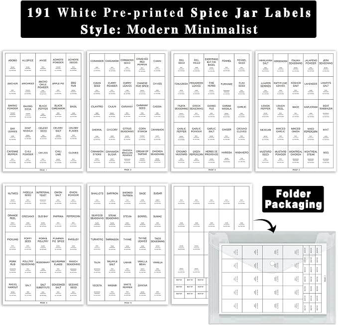 GPOVVIMX 191 Spice Jar Labels Preprinted Minimalist Stickers - Image 3
