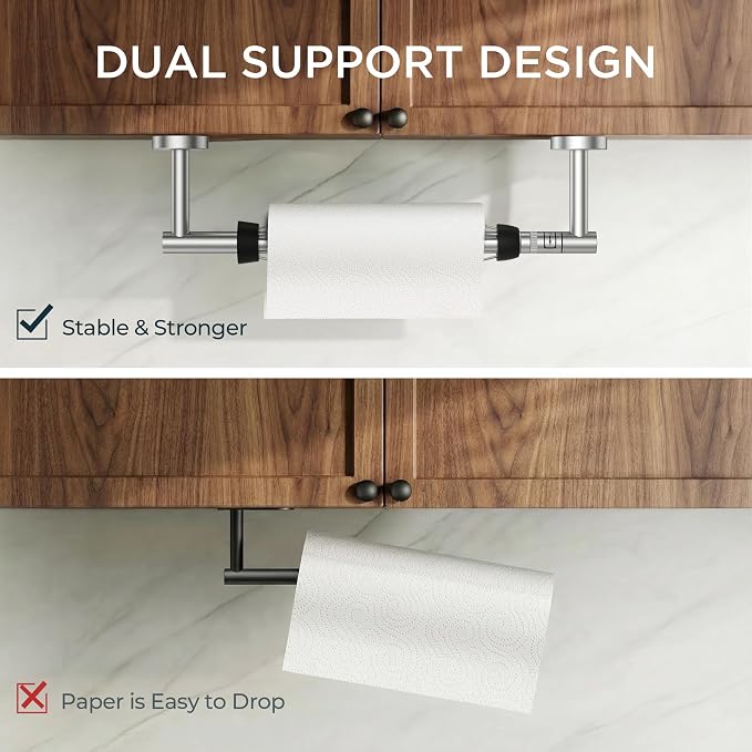 FORIOUS Paper Towel Holder Under Cabinet, SUS304 Wall Mounted Commercial Paper - Image 7
