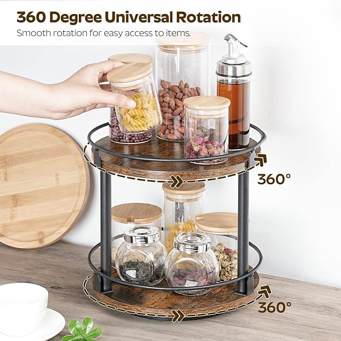 YATINEY Lazy Susan Organizer, Rotating Spice Rack, 2 Tier Spice Turntable - Image 3