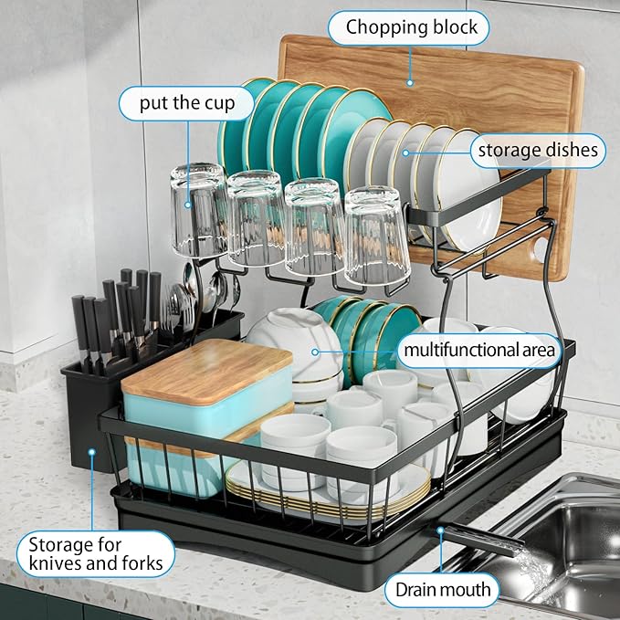 7 code Large Dish Drying Rack for Kitchen Counter, Detachable Large Capacity - Image 5
