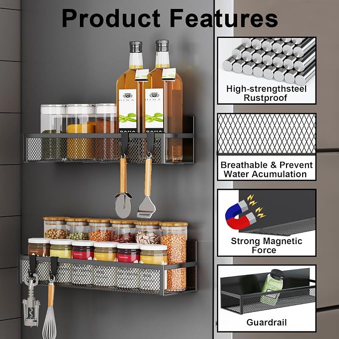 Aufworld Magnetic Spice Rack for Refrigerator, 6 Pack Magnetic Shelf, Fridge - Image 3