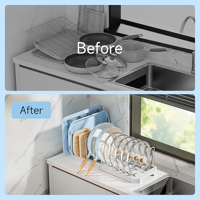 MUDEELA Pot Lid Organizer Rack for Cabinet, Expandable Pots and Pans Organizer - Image 5