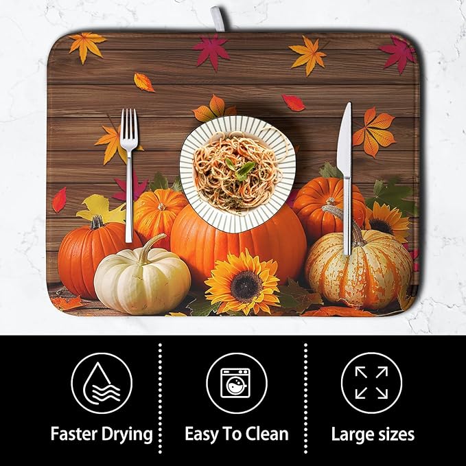 AutumnThanksgiving Pumpkin Dish Drying Mat - Image 4